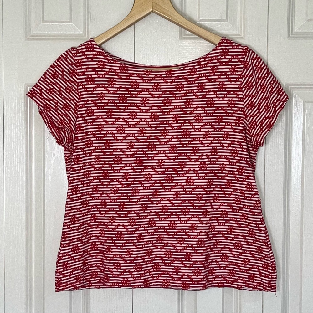 Anthropologie
Postmark Sz M Red White Striped Shirt Cap Sleeve
Embroidered